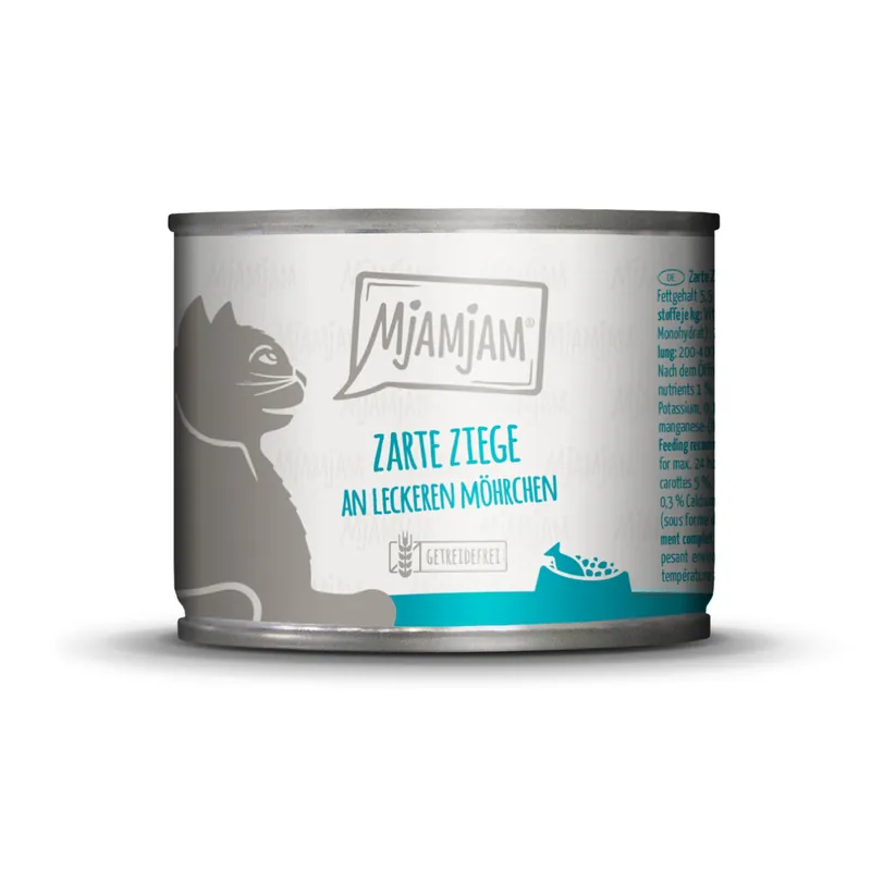 MJAMJAM Leckere Mahlzeit zarte Ziege an leckeren Möhrchen 200g Dose Katzennassfutter Markenware
